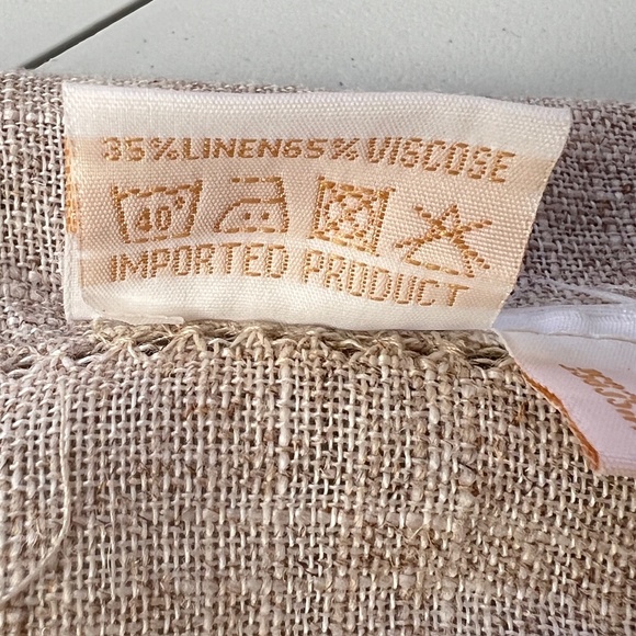 Vintage Linea Oro Linen Blend Beige 32" Square Beaded Floral Table Cloth - Picture 7 of 10